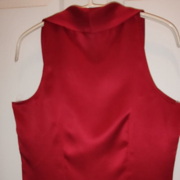 WHITE HOUSE BLACK MARKET SLVLS BLOUSE BIAS CUT LONG TIES PULLOVER RED SZ SMALL - Picture 8 of 9